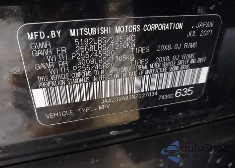 2022 Mitsubishi Outlander Sel 2.5 2Wd/Sel Special Edition z USA, uszkodzony, nr VIN JA4J3VA83NZ027834